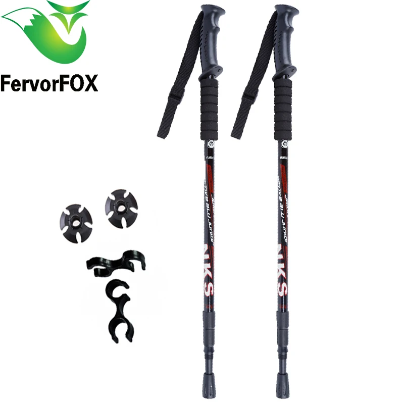 2Pcs/lot Anti Shock Nordic Walking Sticks Telescopic Trekking Hiking Poles Ultralight Walking Canes With Rubber Tips Protectors 16