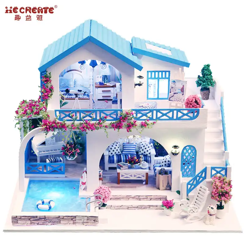casa de munecas para ninos y ninas muebles artesanales con piscina juguetes para ninos miniaturas juguete casero casa de madera regalo romantico