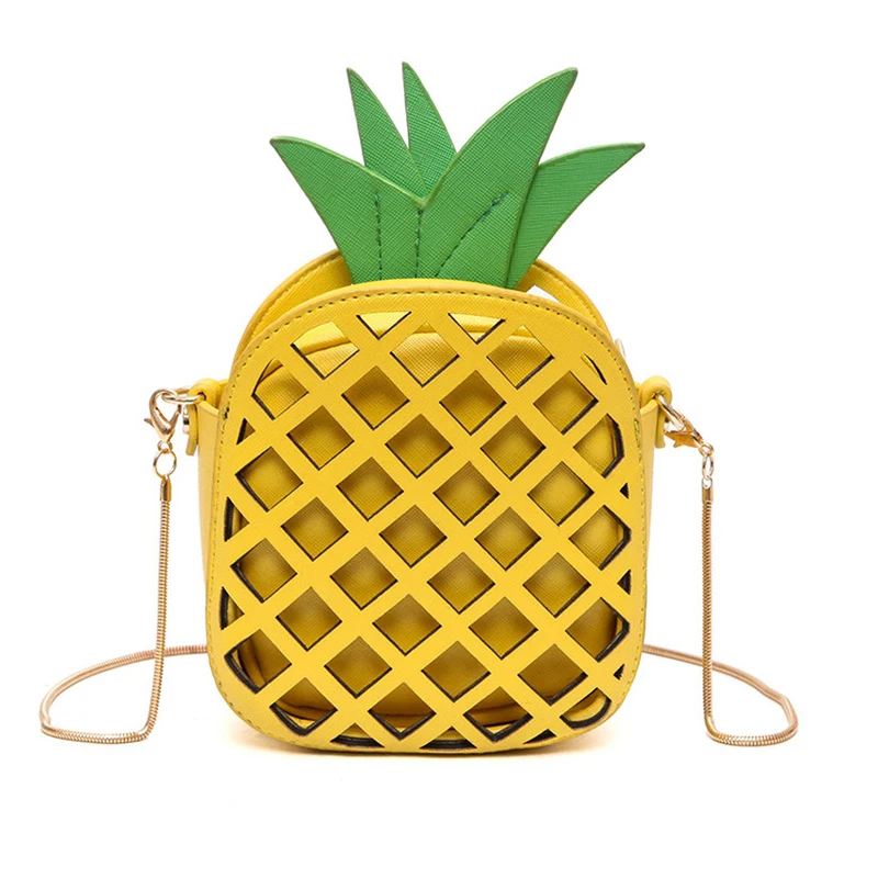 

2017 Leather Cute Handbag For Women Lovely Pineapple Girl Messenger Bag With Chain Hollow Out PU Women Bag Mini Purse
