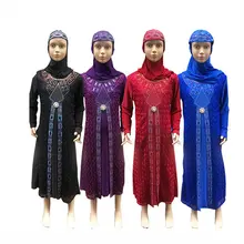 Новинка, комплект из 2 предметов, мусульманские Макси-платья для девочек, одежда, костюм детская одежда в исламском стиле мусульманское, арабское, Ближний Восток, 1 платье+ 1 хиджаб
