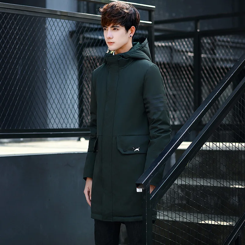 

Thicken windproof warm white duck down filled Winter men's down jacket casual hooded youth long men's winter clothing