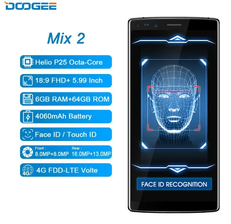 DOOGEE MIX 2 Helio P25 Octa Core мобильный телефон 5 99 &quotFHD + 6 ГБ 64 и 128 8MP 16MP Quad Камера Android 7 1 OTA 4060
