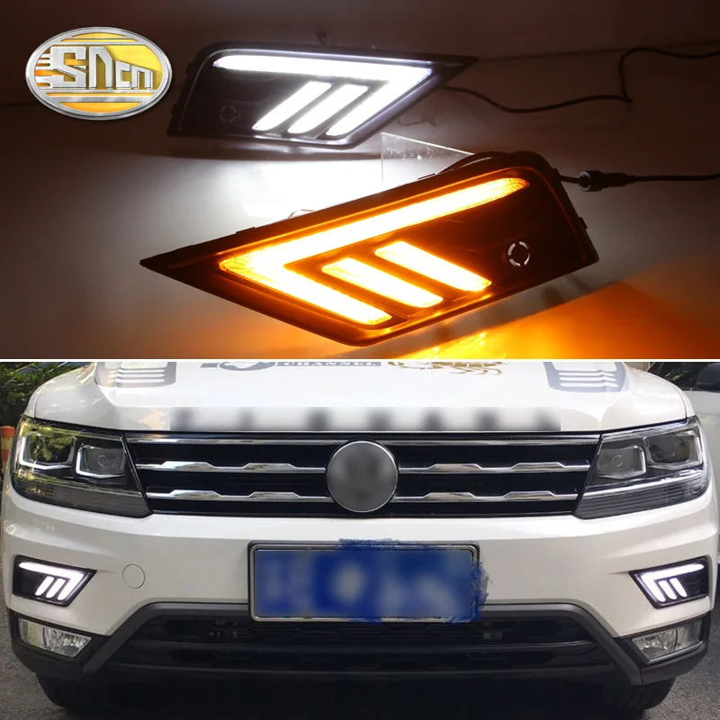 

2PCS LED Daytime Running Light For Volkswagen Tiguan 2017 2018 Yellow Turn Signal Function 12V Car DRL Fog Lamp Decoration