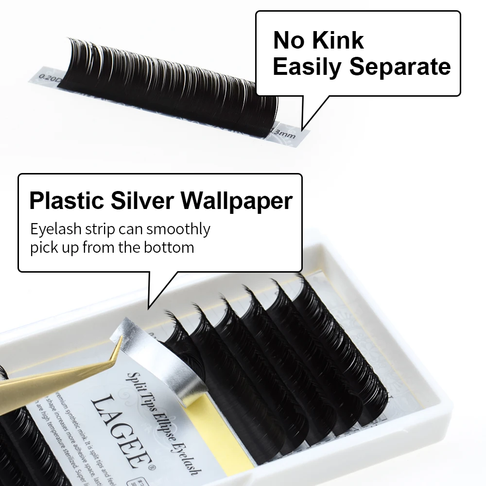 NAGARAKU 10 cases Flat Ellipse Eyelashes Extensions Split Tips Ellipse Shape Natural Light False Eyelashes Dark Black Matte Hair