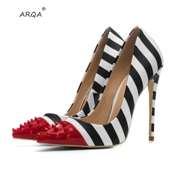 

ARQA newest pointed side hollow high heel Zebra pattern women's shoes female pumps ladies Flower Pattern shoes Mary Jane shoes