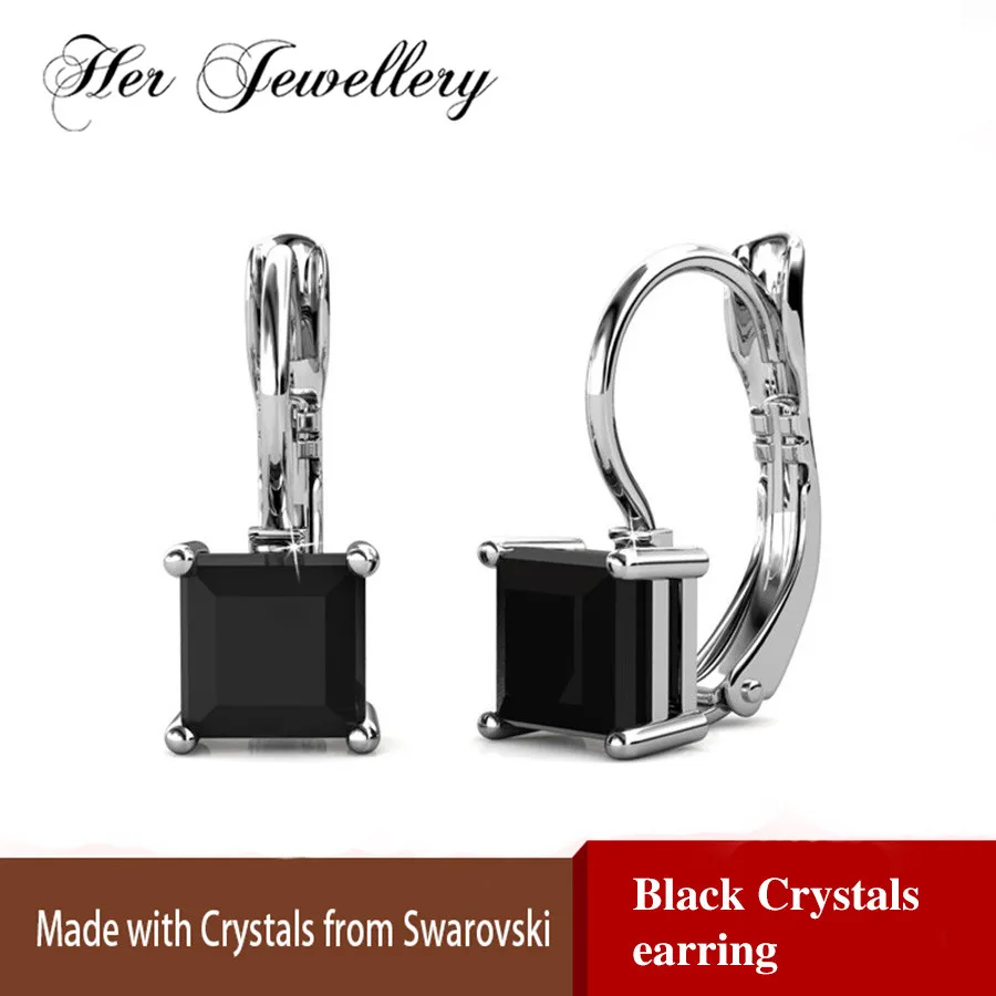 

Her Jewellery black Crystal Earrings Women's Party Simple Jewelry Square Earrings Made with crystals from Swarovski HE0007