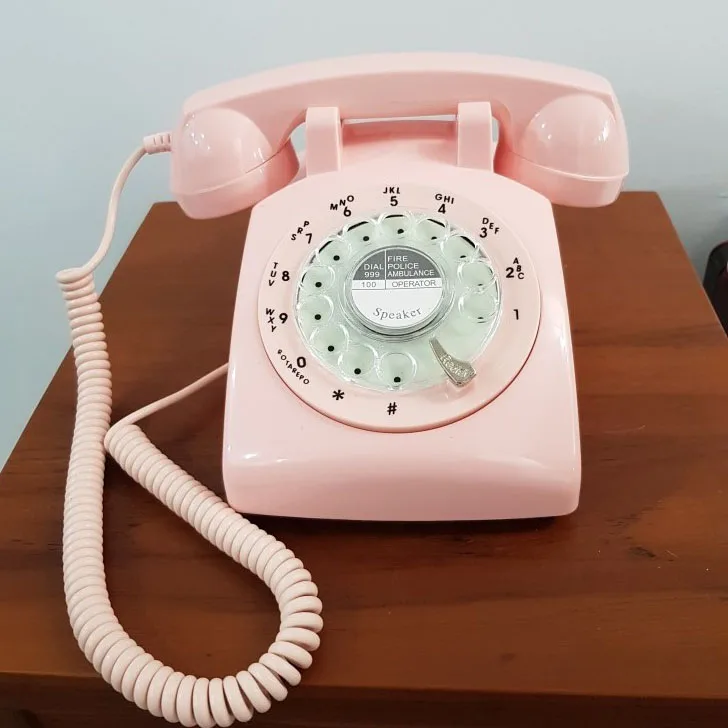 revolve dial Vintage pink begie Black landline telephone Plastic Home