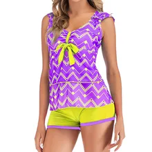 Новинка, женский купальник Танкини большого размера, Мягкий купальник, Женский Большой консервативный купальник с бантом, Раздельный купальник, юбка A30423