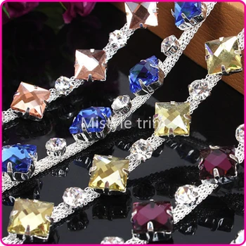 

Shiny Strass 5yards/roll Silver Base Sparse Claw 10MM Colorful rhinestone trim cup chain For Necklaces Accessories