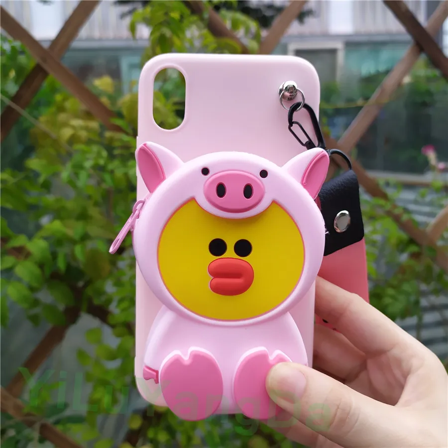 Милый мультяшный кошелек на молнии чехол для телефона для huawei Y5 Lite Y6 Y7 Pro Y9 Prime Мягкий силиконовый чехол Coque Fundas - Цвет: Pig Sally Wallet