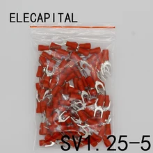 SV1.25-5 Red 100PCS/Pack SV1.25-5 Insulated Fork Cable Wire Terminal Connector Electrical Crimp Terminal SV1-5 SV