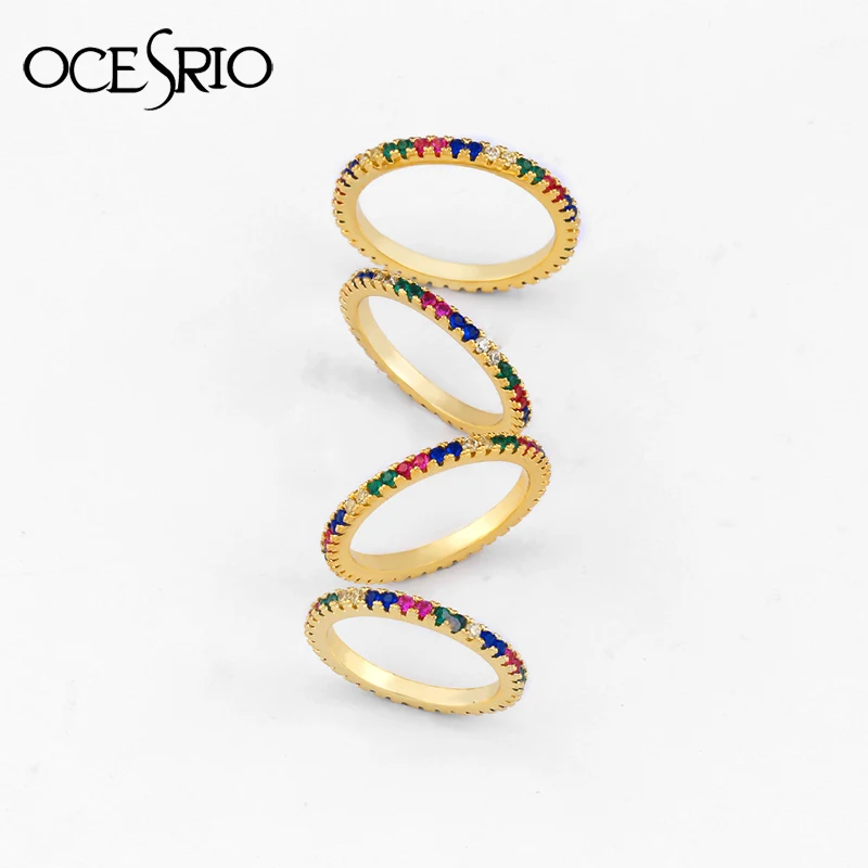 

Rainbow Thin Baguette Engagement Ring For Women Colorful Cubic Zirconia CZ Eternity Gold Ring Fashion Wedding Jewelry rig-h76