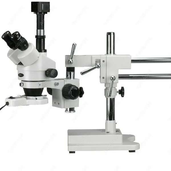 

Fluorescent Stereo Microscope--AmScope Supplies 7X-45X Simul-Focal Fluorescent Trinocular Boom Stereo Microscope + 1.3MP Camera