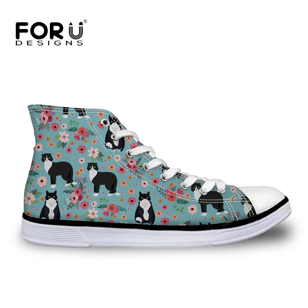 

FORUDESIGNS 2019 Women Casual Shoes Cat Flower Printing Vulcanize Shoes High Top Canvas Walking Shoes FOR Female Tenis Sneakers
