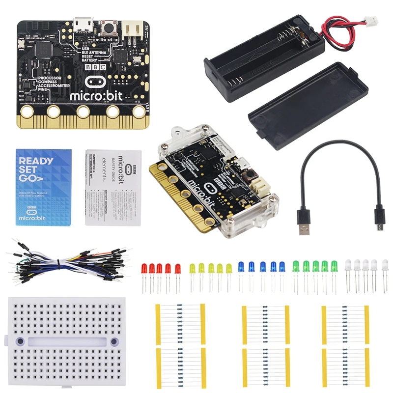Ceny BBC Micro bit Starter Kit Micro bit Board + akrylowa skrzynka + przełącznik pojemnik na pudełko baterii + dane usb kabel zasilający + płyta chlebowa + przewody