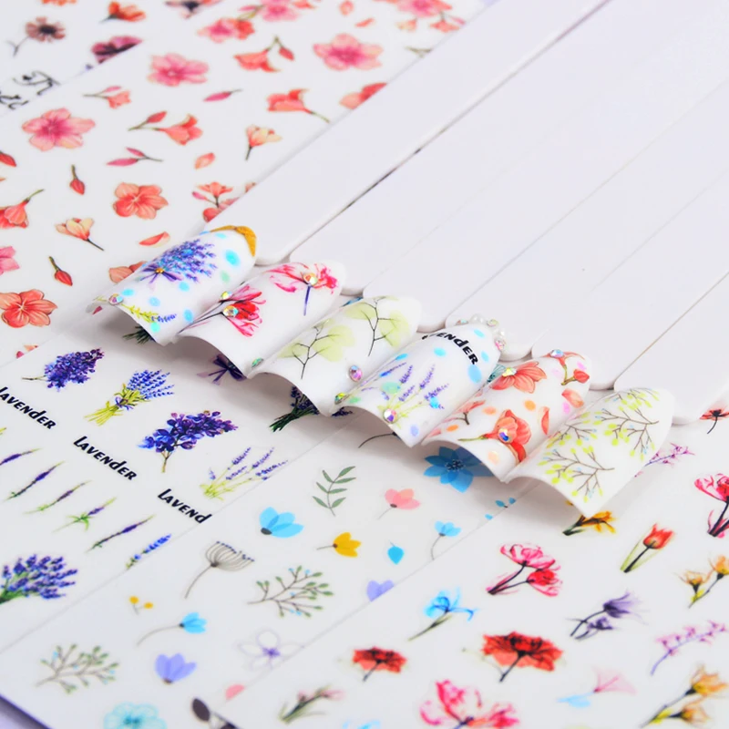 5 листов 3D наклейки для ногтей с тиснением цветные цветы Цветущий цветок Фламинго ожерелье дизайн ногтей Наклейка Советы наклейки Набор