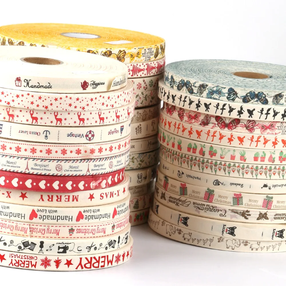 

5 Yard/lot "Handmade" Printed Design Cotton Ribbon Wedding Party Decoration Gift Wrapping Christmas Ribbon DIY Sewing Fabric