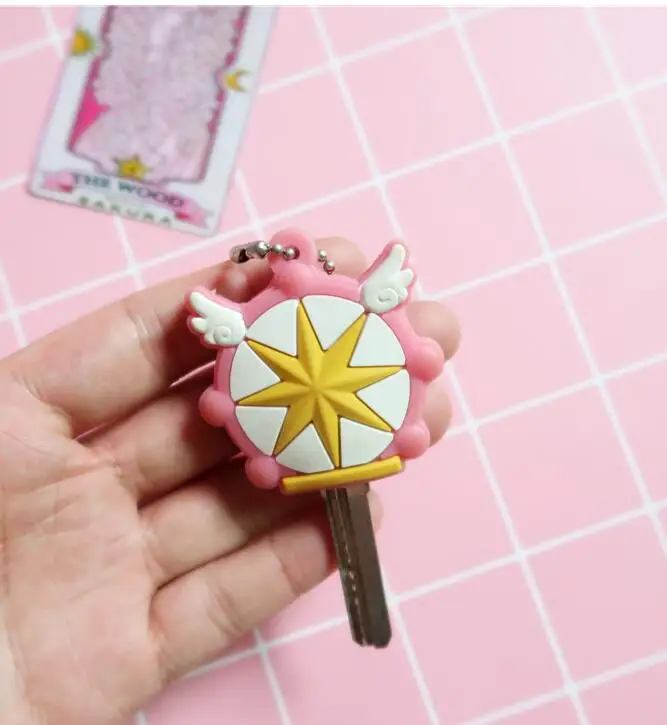 Japanese Anime Kinomoto Cardcaptor Sakura Key Cover Kawaii Cartoon Keychains Silicone Key Cap Covers Cosplay Keychain Rubber Pug