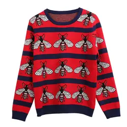 Новинка 2019, Роскошные зимние вязаные свитера в полоску с вышивкой пчелы для мужчин, пуловеры, Азиатские размеры, высокое качество, Drake # AB70