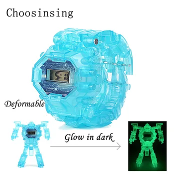 

2pcs Glow in Dark Kids Puzzle Electronic Watches Children Wristwatch Sports Cartoon Watches Deformation Robot Gifts Cool Boys