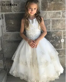 

Well-Designed Lace Tulle Princess with Bow Buttons Jewel Neck Sleeveless Custom Made Flower Girl Dress Girls Pageant Gowns Longo