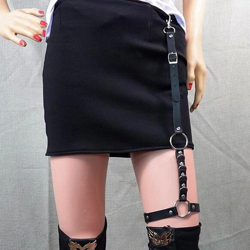 Модные женские кожаные ремни в стиле Харадзюку с одним ремешком на застежке панк-ремень с регулируемой ножкой и металлическим кольцом