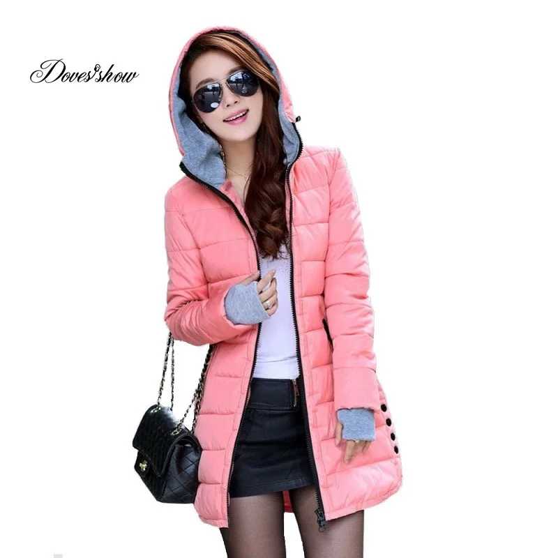 Women's Hooded Cotton-Padded Jacket Winter Medium-Long Cotton Coat Plus Size Down Jacket Female Slim Ladies Jackets Coats Gift