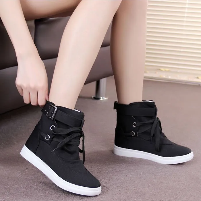 Women's Lace Up Flat High Top Platform Ankle Boots Canvas Sneakers Casual Shoes