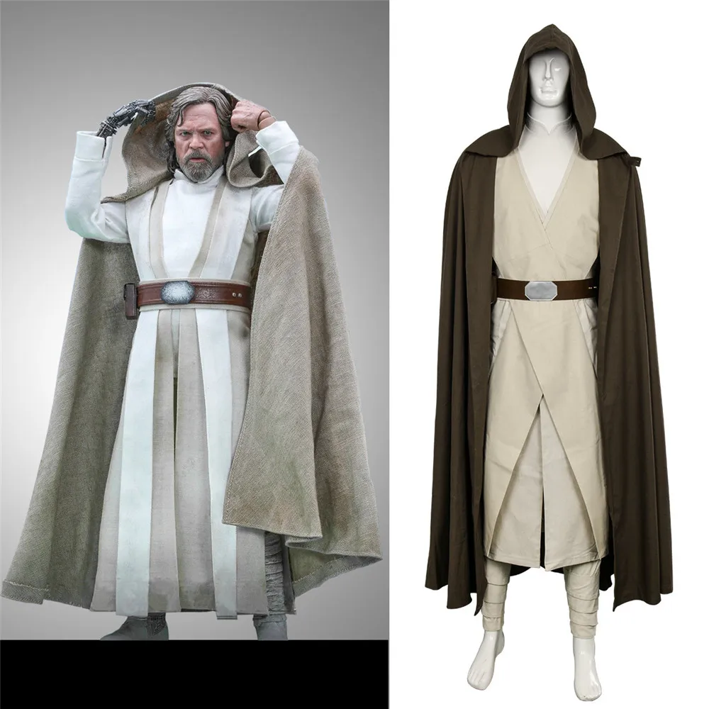 Mens Skywalker Luke Cosplay Costume Black Jedi Tunic Hooded Robe Outfits Halloween Knight Uniform Set 