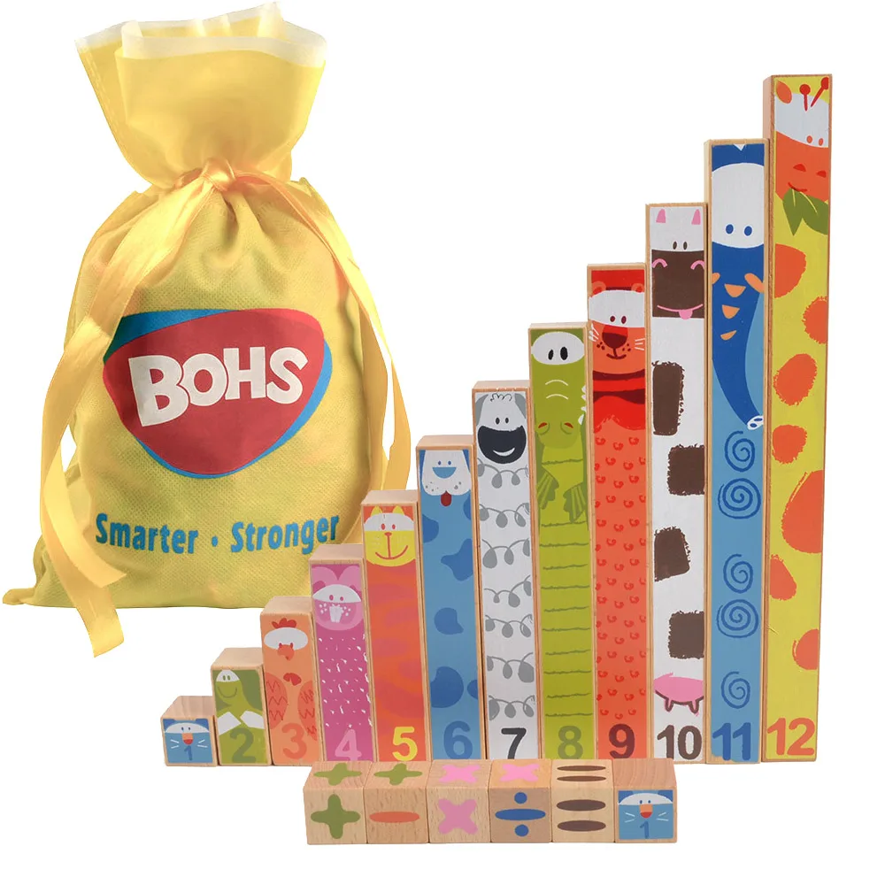 BOHS Монтессори Количество стержней-подсчет, сложение, вычитание, фракция-визуальные математические концепции-деревянная развивающая игрушка, подарочная упаковка