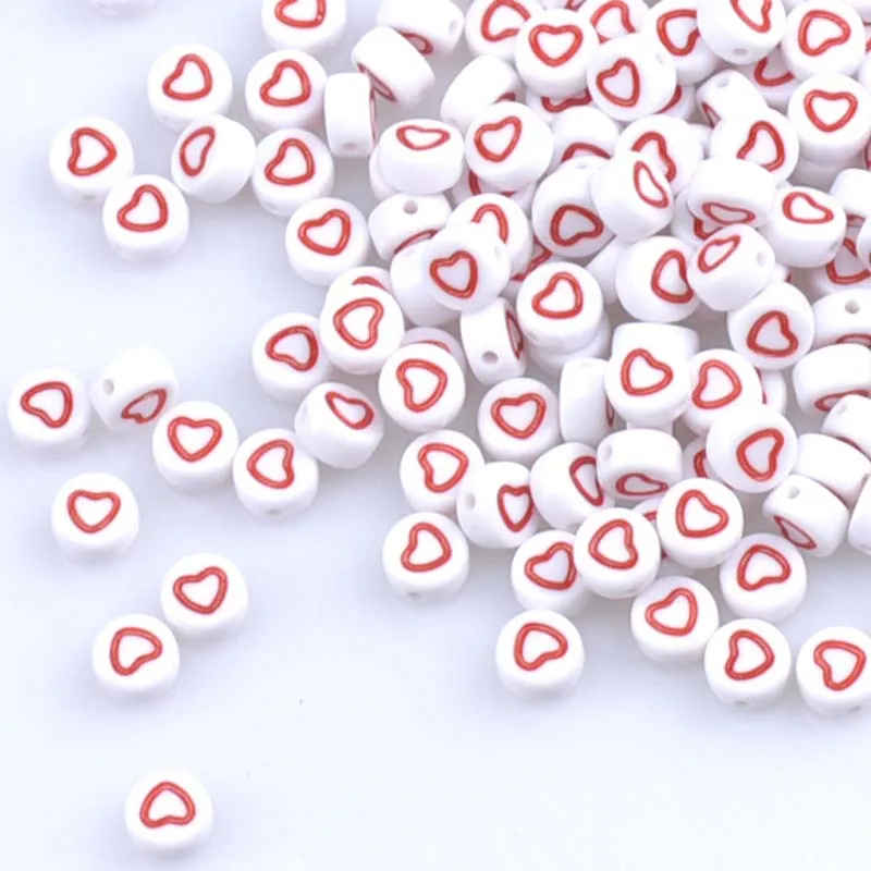 

red Love Heart Acrylic Flat Round Pony Beads For Jewelry Making 7X4mm 200PCs YKL0535X