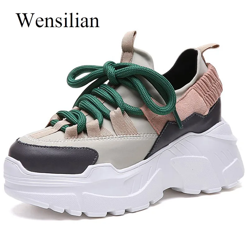 

INS Platforms Women Sneakers Running Shoes ladies Sports shoes female Lace Up Mesh Breathable Height Increasing