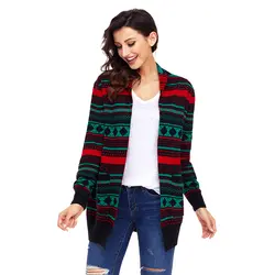 PREISEI осень зима геометрический принт кардиган с длинным рукавом Mujer карманом повседневное Вязаный рождественский свитер для женщин PR27805