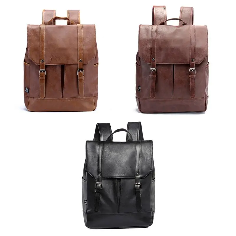 

Vintage Unisex PU Leather School Student Laptop Casual Rucksack Backpack 14 inch For Running Camping Hiking