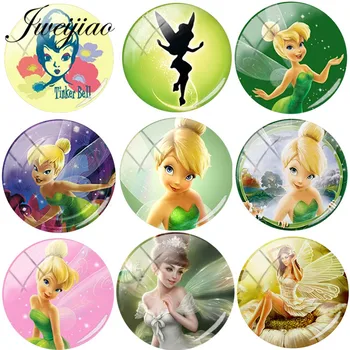 

JWEIJIAO 5pcs/lot Pretty Case For Tinkerbell and fairy Photo Round DIY Glass Cabochon Dome Demo Flat Back Making Findings