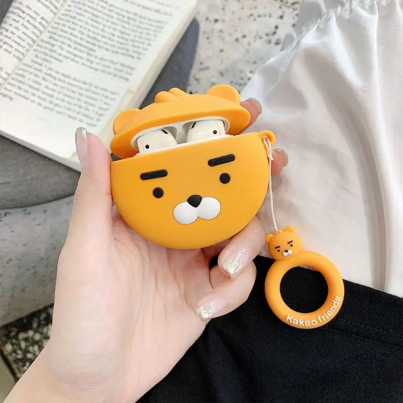 Уникальный защитный чехол Lion/Peach из мягкого силикона с узором, ударопрочный чехол с ремешком для Airpods 1/2, аксессуары для зарядной коробки