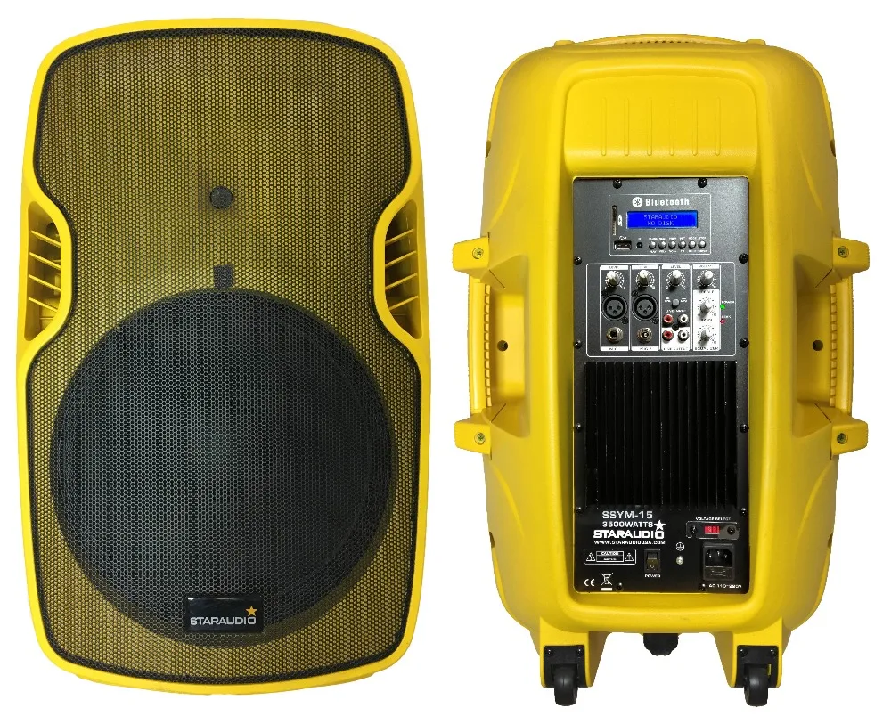 15inch 3500w  powered pa stage yellow speaker usb sd card bluetooth for party stage show speaker stand