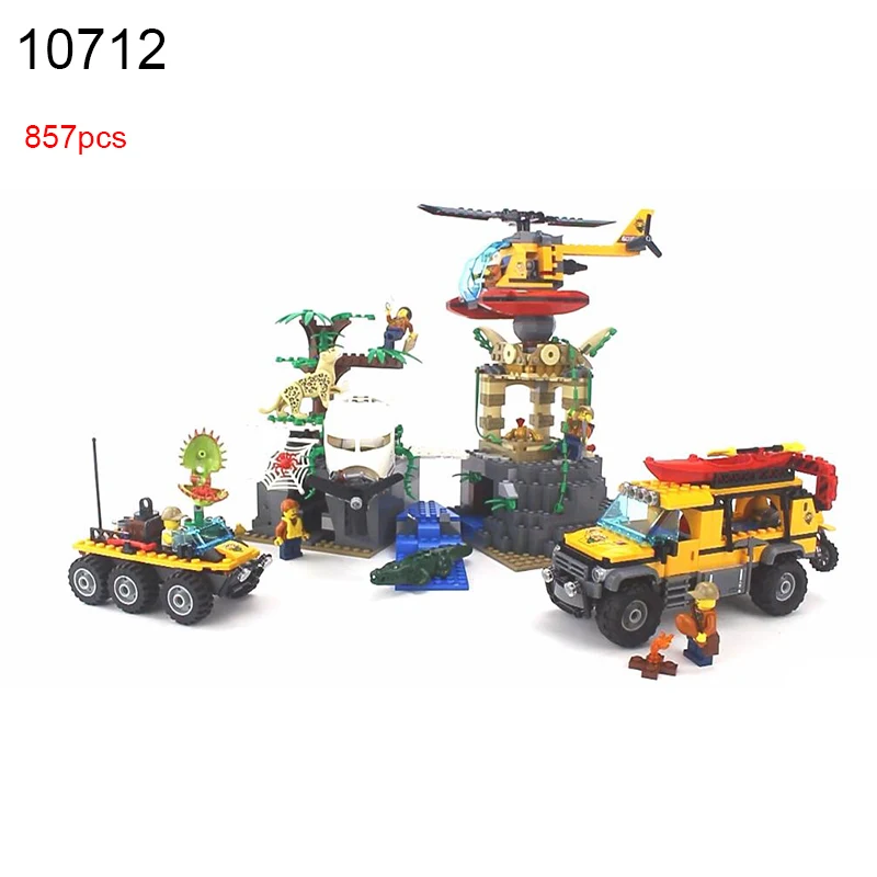 

10712 857pcs City Series Exploration Of Jungle Building Blocks Compatible 60161 DIY Educational Bricks Toys for Children