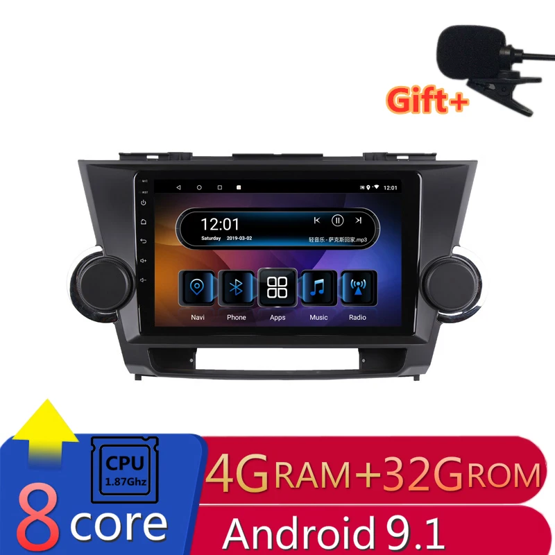 

9" 4G RAM 2.5D IPS 8 Core Android 9.1 Car DVD Multimedia Player GPS For Toyota Highlander 2009 2010 2011-2014 radio navigation