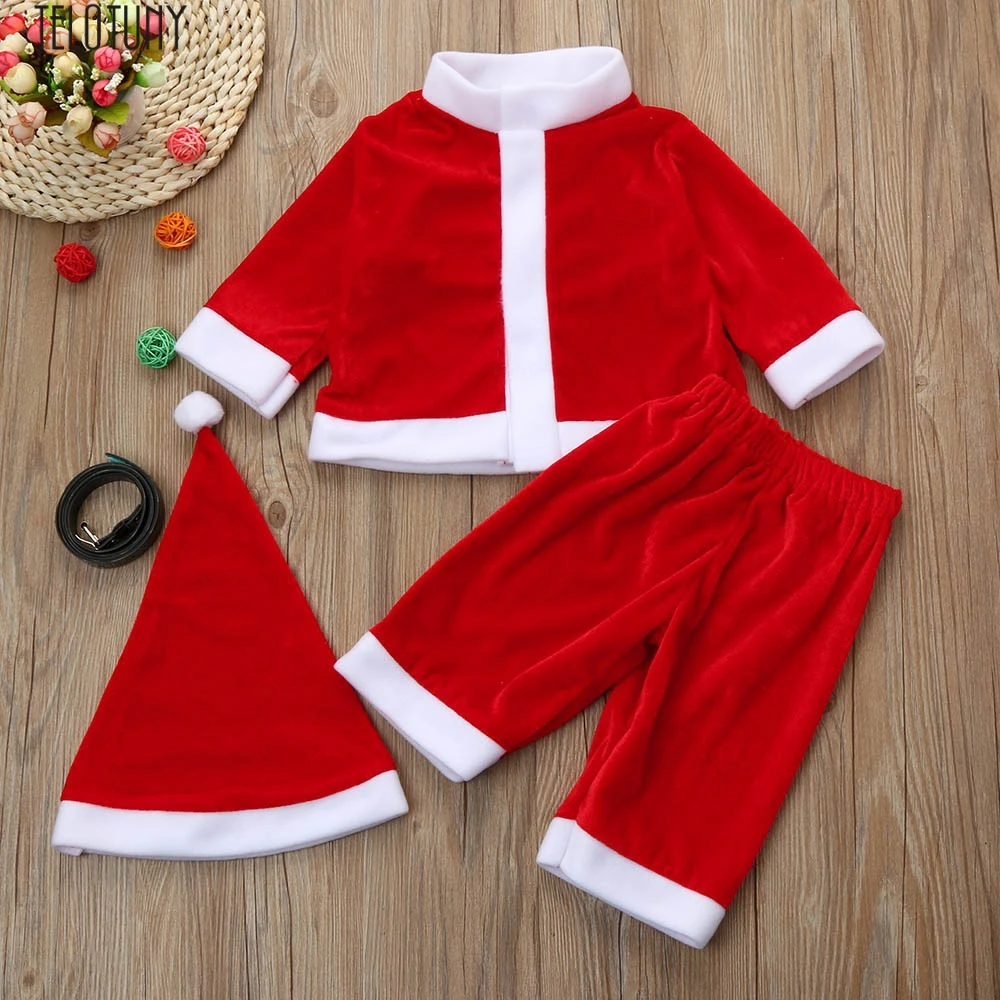 TELOTUNY/новогодний Рождественский комплект для малышей с Санта Клаусом праздничная одежда для маленьких мальчиков, костюм комплект из футболки, штанов и шапки, Z1123