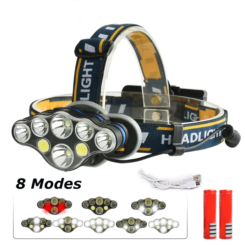 

KARRONG 20000lm COB LED Headlight +T6 Headlamp 8-Mode USB Camping Torch 5/6/7/8 LED for 18650 Battery Waterproof Camp Flashlight