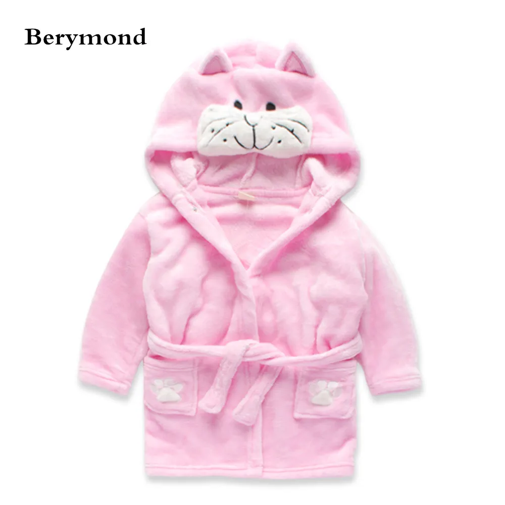 2018 Newest Flannel Children Bathrobe Soft Warm Baby Girl Pink