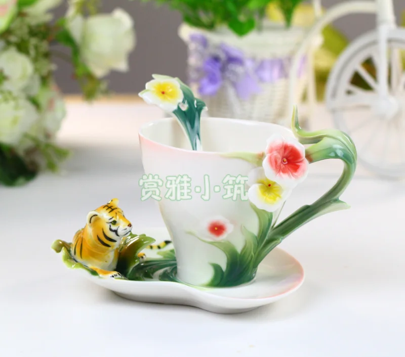 

Ceramic Tiger Bone China Coffee Cup Porcelain Colored Enamel Tea Cups Gift Safe Package