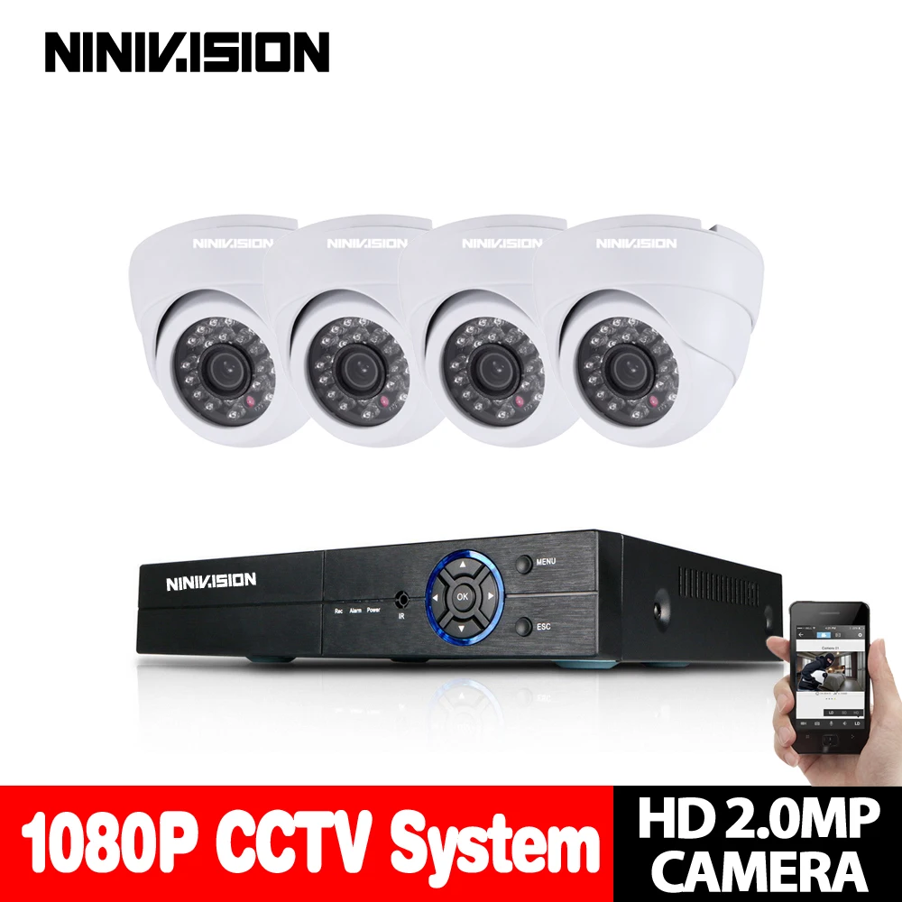  8CH CCTV sistema 1080 P HDMI AHD DVR CCTV 4 piezas 2.0MP IR cámara de seguridad de interior 24Led H