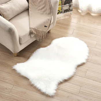 

Faux Sheepskin Mat Carpet Pad Anti-Slip Chair Sofa Cover Skin Fur Plain Fluffy Irregular Area Rugs Washable Bedroom Decor