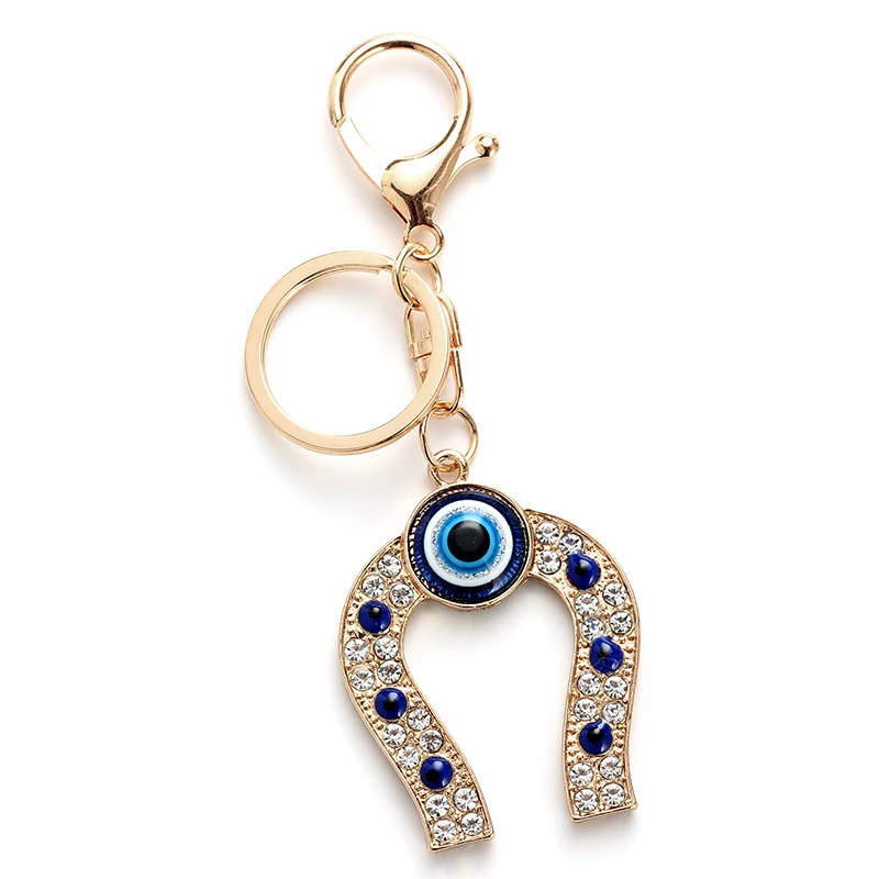 

Lucky Eye Horseshoe Shape Charms Keychain Pendent Crystal Key Chain Alloy Gold Car Key Chain Fashion Jewelry Gifts EY4714