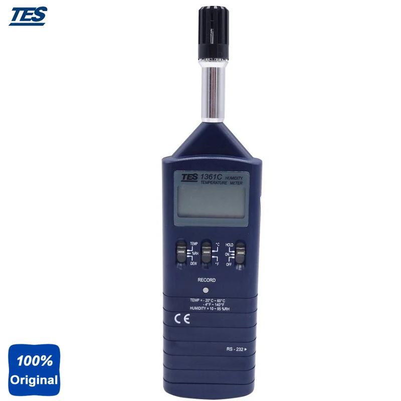 TES-1361C двойной дисплей ЖК-дисплей/часы 7000 запись Datalogging измеритель температуры влажности