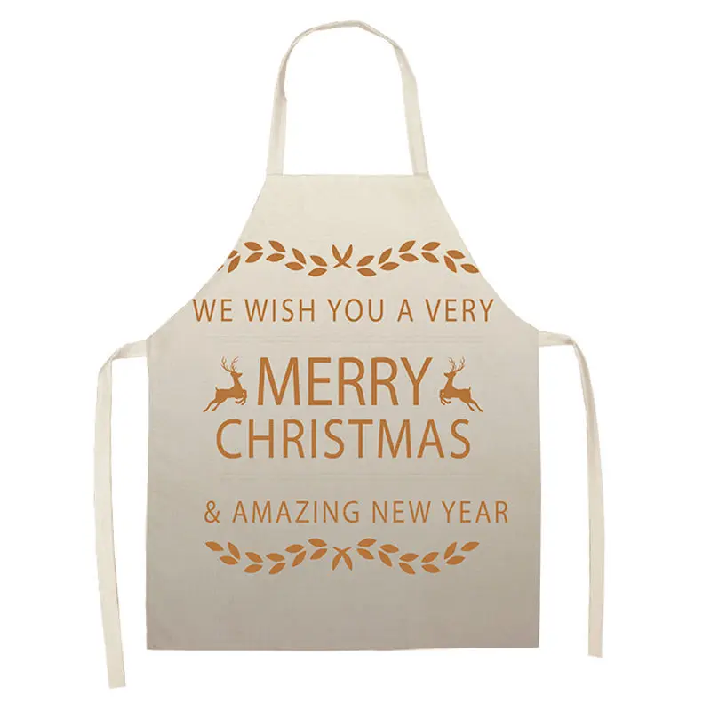 1Pcs Merry Christmas Apron for Woman Pinafore 53*65cm Cotton Linen Bibs Xmas Decor Pendant Kitchen Cooking Accessories MX0004 - Цвет: MX0005-4