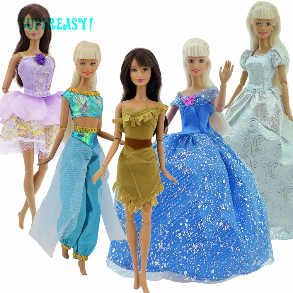 

5 Pcs / Lot Fairy Tale Princess Dresses Mixed Style Costume Evening Party Wear Skirt Clothes For Barbie Doll DIY Accessories Toy