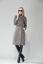 women jacket winter coat women Winter New Slim coat lapel double breasted plaid wool coat long